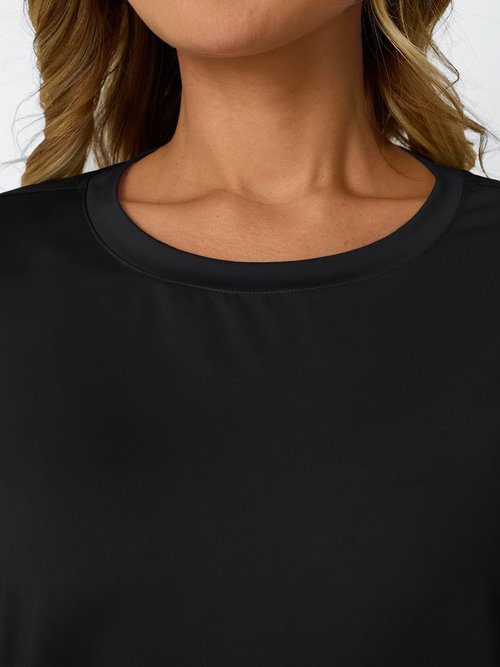 AUTOMET Women's Workout Tops Short Sleeve Gym Shirts Yoga Moisture Wicking Quick Dry Athletic Tshirts for Running Hiking Black M