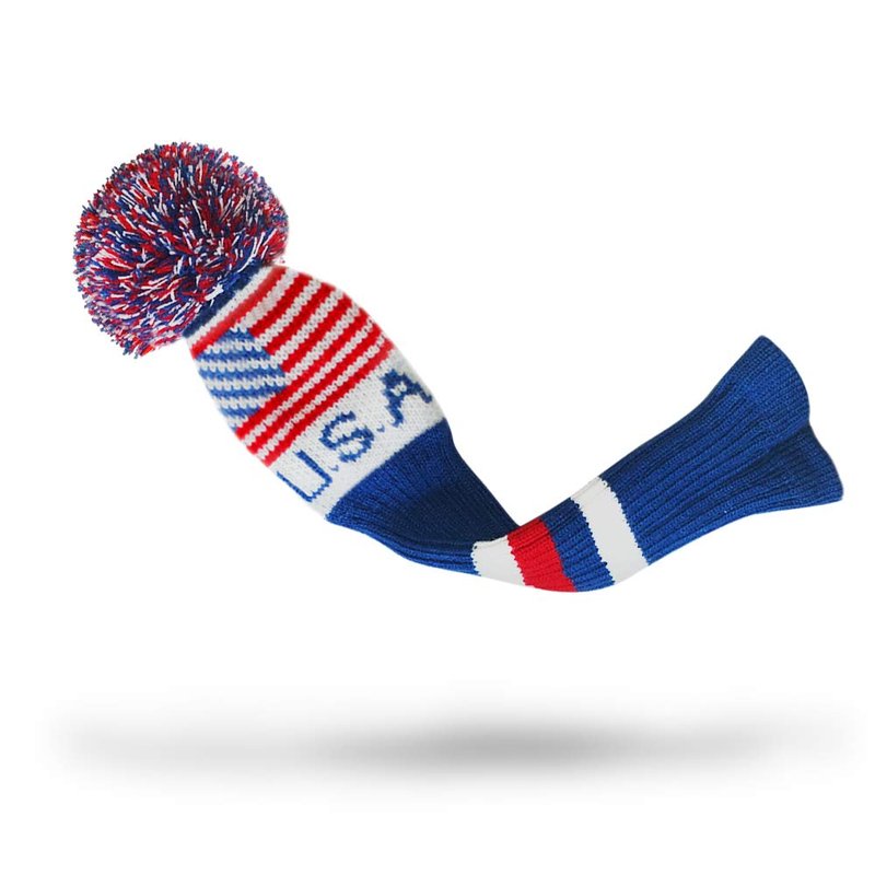 Scott Edward USA Flag Patriotic Golf Club Covers Set of 4 Driver*1 Fairway*2 Hybrid/UT*1 Anti-Pilling Anti-Wrinkle Washable Acrylic Yarn Knit Golf Club Head Covers for Golfers
