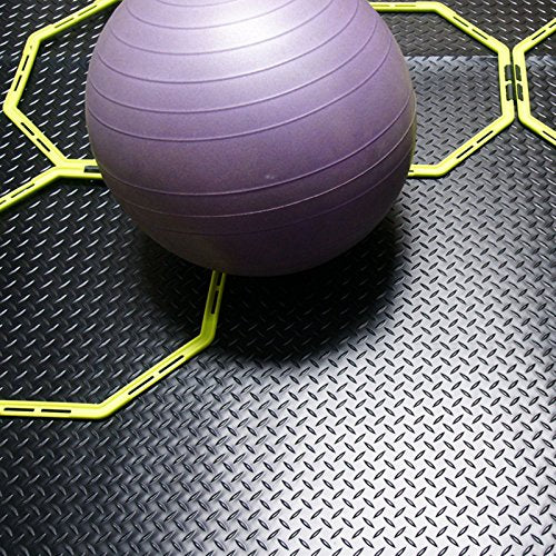 Rubber-Cal Diamond-Plate Rubber Flooring Roll 84"L x 48"W x 0.12" (3mm) Black - Industrial Non-Slip Mat for Gym, Garage, Trailer, and Outdoor Use