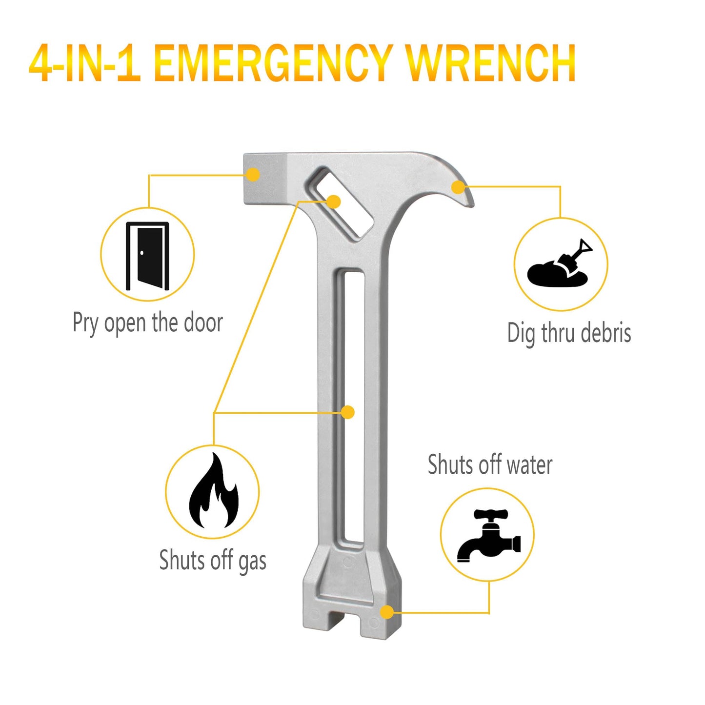 Gas & Water Shut-Off Tool, 4-in-1 Gas Shut-Off Wrench Fire Fighter Gear/Non-Sparking Pry Bar for Emergency Shut-Off Of Gas And Water 1 Pcs