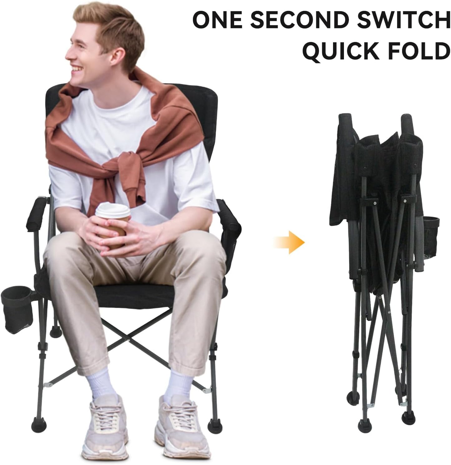 Skiennix Portable Camping Chair - Lightweight & Heavy Duty 500 LBS Support | Oversized with Side Pockets & Cup Holder