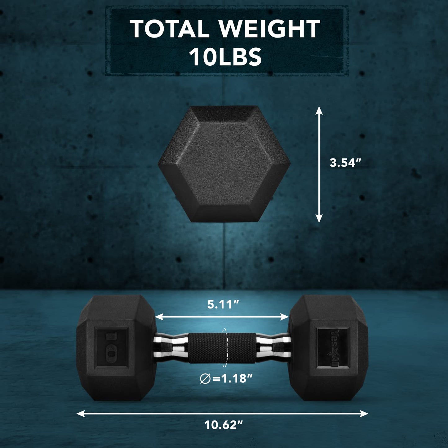 Yes4All Hex Dumbbell Rubber Grip - Heavy Weight Dumbbell - 10lbs