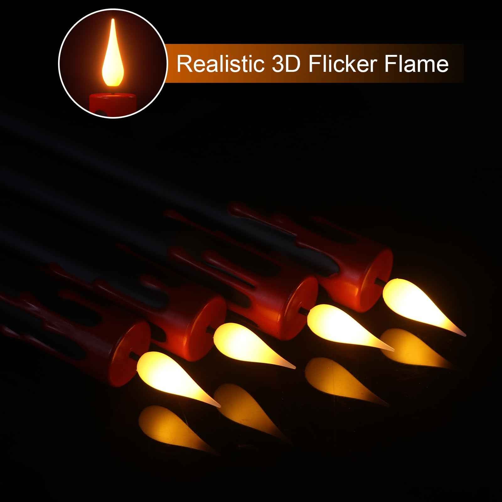 GenSwin Halloween Black Taper Flameless Candles with Ghost Hand Candlesticks and Remote Timer, 2 Pcs Battery Operated Taper Candles with Holder and 3D Flame for Halloween Decor