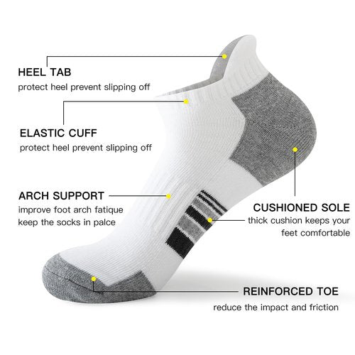 JOYNÉE 10 Pairs Mens Athletic Ankle Socks Running Low Cut Socks for Men with Tab,White,Sock Size:10-13