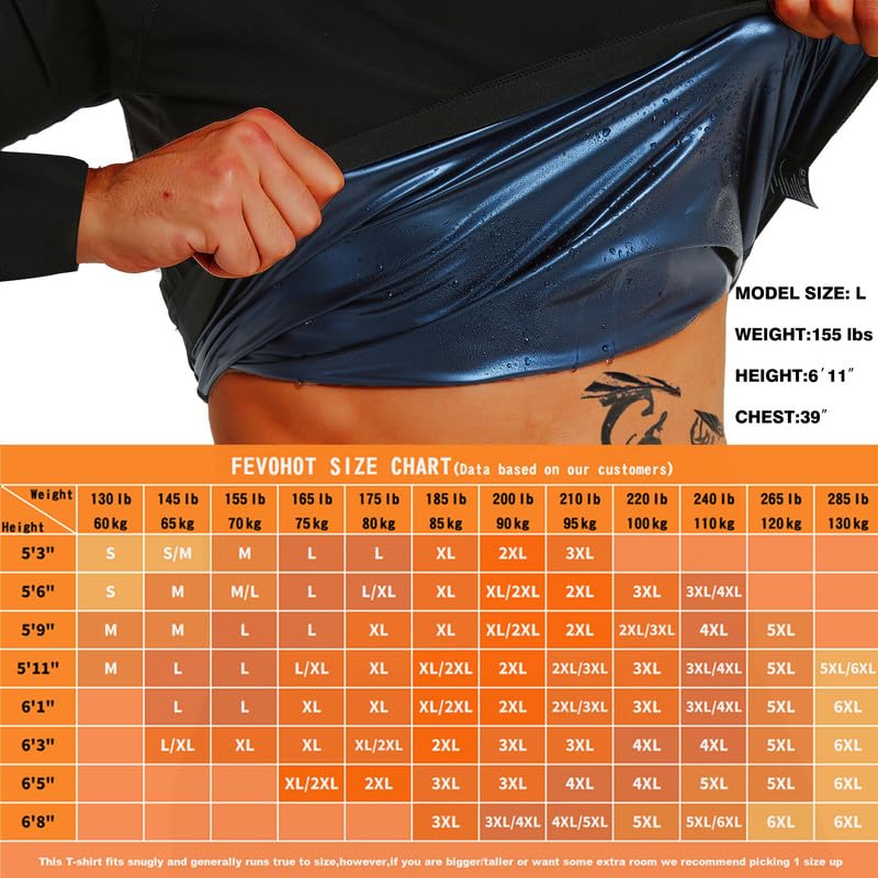 Men's Sauna Shirt - Long Sleeve Slimming Sweat Suit, Black Large