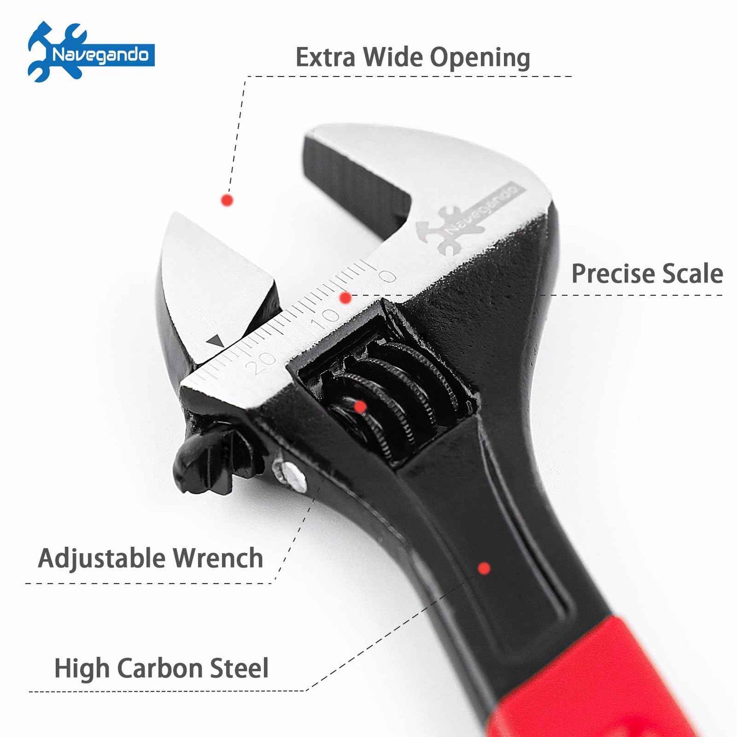 Navegando Adjustable Wrench Set, 3-Piece Adjustable Wrenches 6-inch, 8-inch, 10-inch, Extra-Wide Jaw and Soft Grip Wrench Set, for Automotive, Plumbing, Household Repairs
