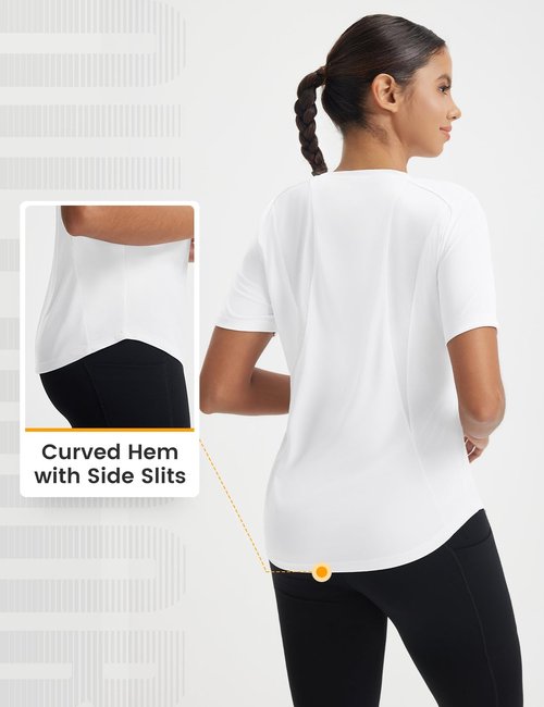 baleaf Women's Short Sleeve Workout Shirts Breathable Mesh Back Quick Dry UPF 50+ T-Shirts Crewneck Gym Running Hiking Tops White L