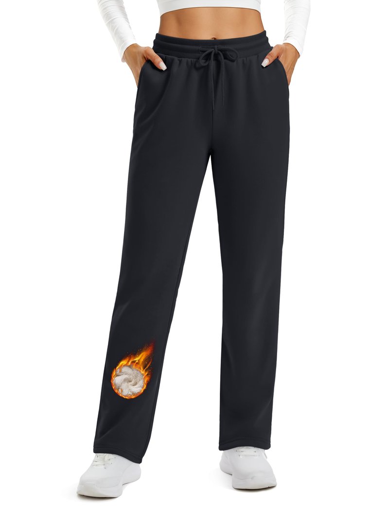 TACVASEN Fleece Lined Pants for Women Winter Warm Sherpa Sweatpants with Pockets Thermal Cotton Joggers Casual Black L