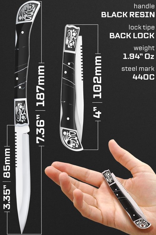 Grand Way Pocket Knife - 4-Inch Slim Folding Knife with Back Lock & Resin Handle | Ideal EDC Gift for Men