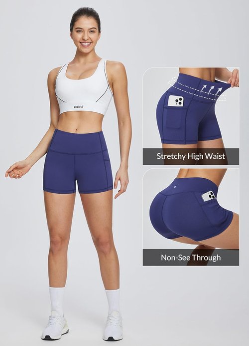 Baleaf Women's High Waist Biker Shorts - 8"/5"/3" Spandex Yoga & Workout Shorts with Pockets