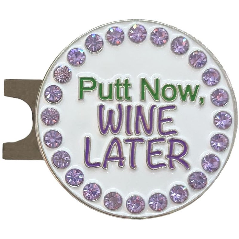 Giggle Golf Bling Golf Ball Marker with Magnetic Hat Clip – Putt Now Wine Later Sparkly Marker for Women Golfers – Fun Golf Gift with Organza Bag & Bonus Hand Cream