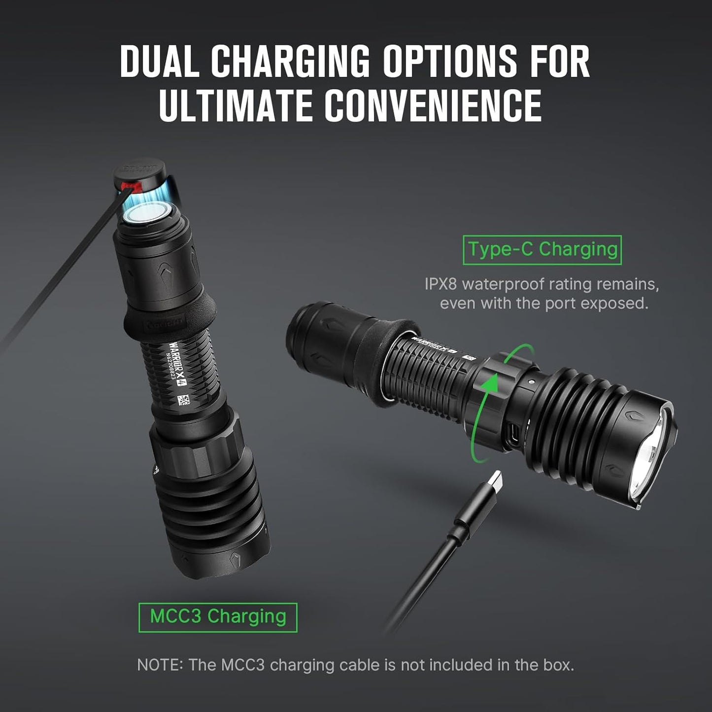OLIGHT Warrior X 4 Tactical Flashlight - 2,600 Lumens, 630m Range, USB-C Rechargeable (Black)