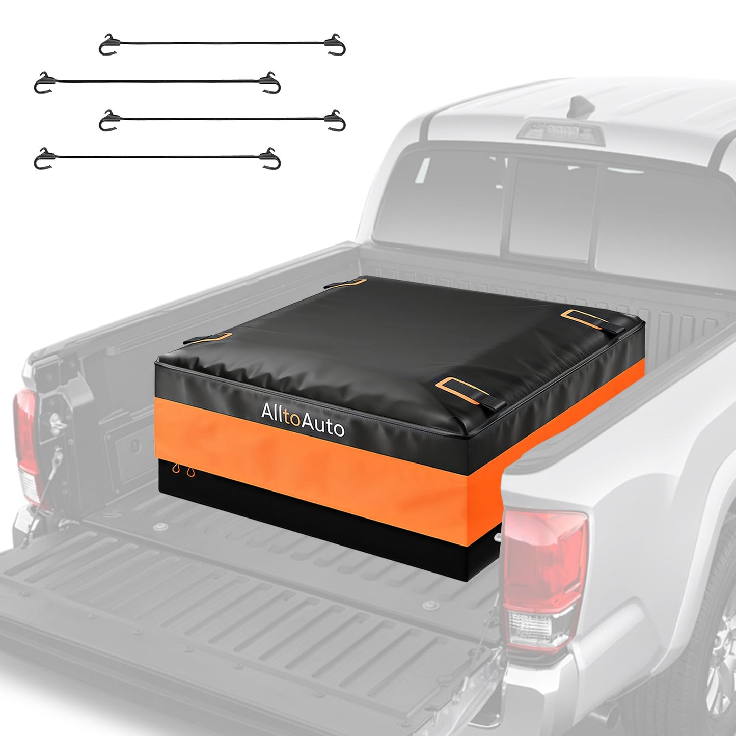 [High Visibility] Waterproof Truck Bed Bag with Orange Safety Trim, 26 CuFt Heavy Duty Cargo Carrier for Pickup Truck, Weatherproof Storage Bag for Camping & Road Trips