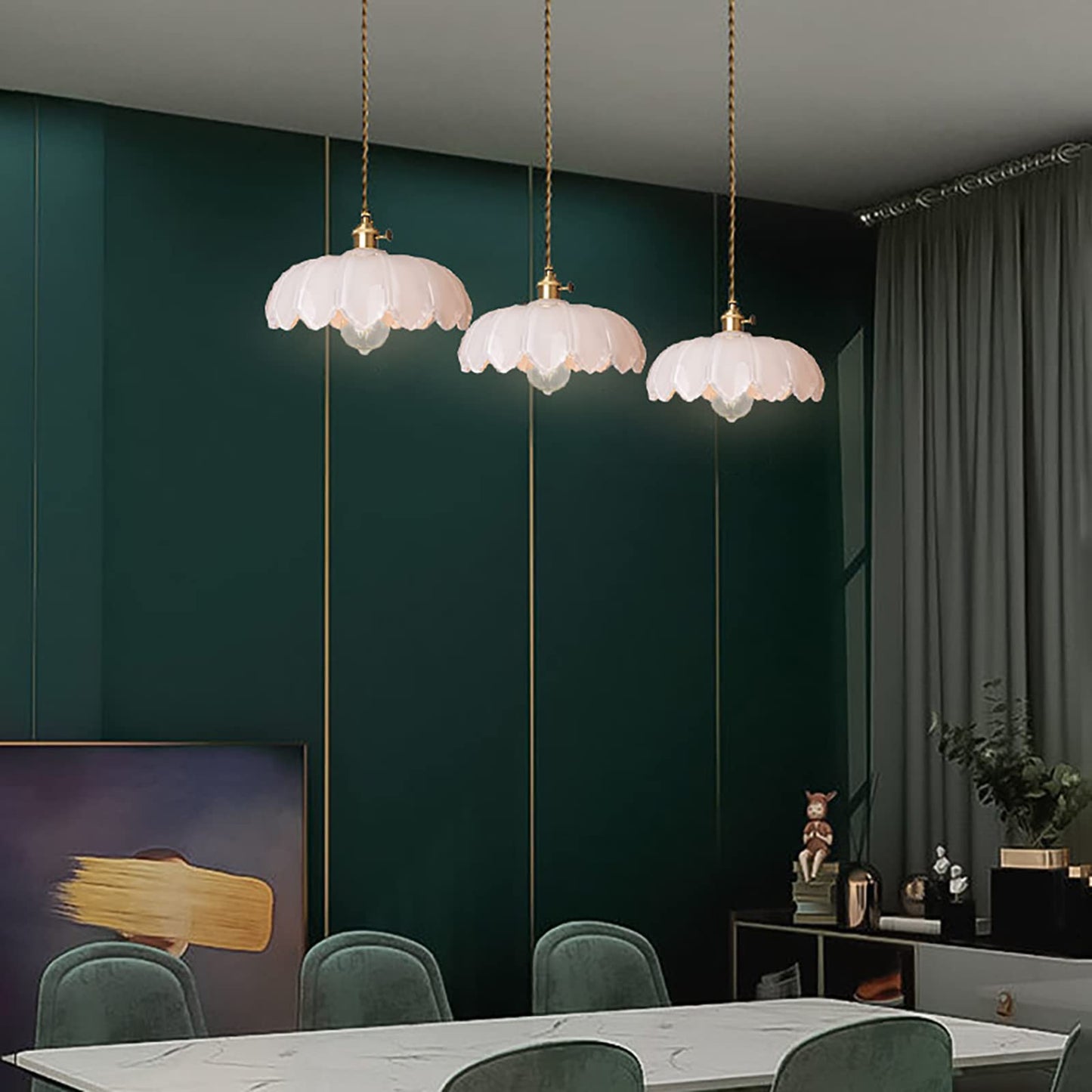 LOTREE Milk White Glass Pendant Light Fixtures Medium 9.8 Inches Lampshade Gold Brass Finish and Switch Vintage Pendant Ceiling Lamp Copper Pendant Lighting (Milk White)