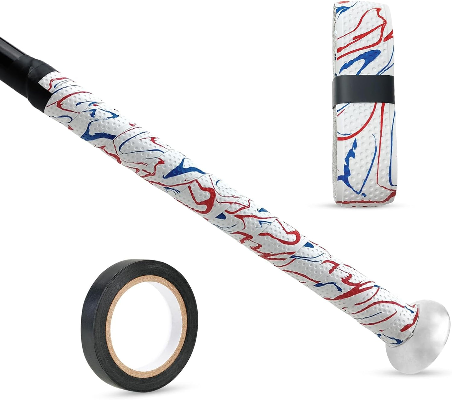 Skiennix 1.8mm Bat Grip - Non-Slip Dotted Baseball Bat Tape | 43'' Tacky Wrap with 10M Black Electric Tape