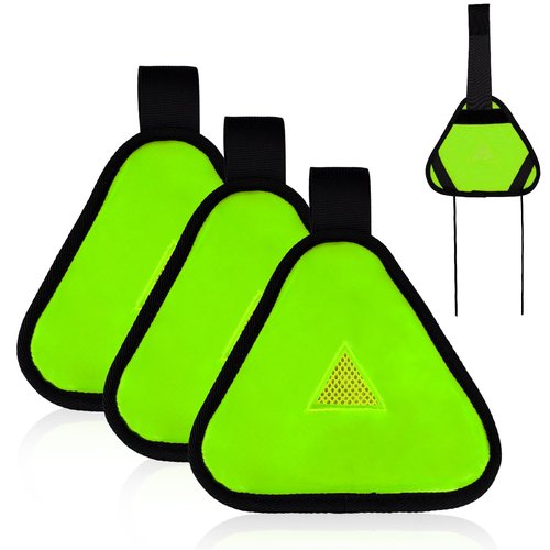 3pcs Reflective Triangle Sign, Bright Reflective Yield Symbol with Magic Adhesive Strap & Cord High Visibility Safety Triangle for Bike Backpack Different Scenes Multiple Fixing Methods(Green)