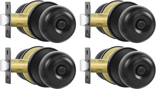 Matte Black Privacy Door Knobs - 8 Pack Keyless Locksets for Bed & Bath, Reversible