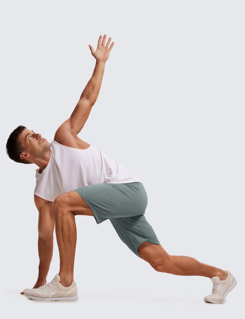 CRZ YOGA Men's Linerless Workout Shorts 9'' - Quick Dry for Running Sports Athletic Gym with Pockets Grey Sage Large