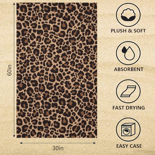 Franala Leopard Print 30x60in Beach Towel - Quick-Dry Lightweight Towel for Travel, Yoga, Swim