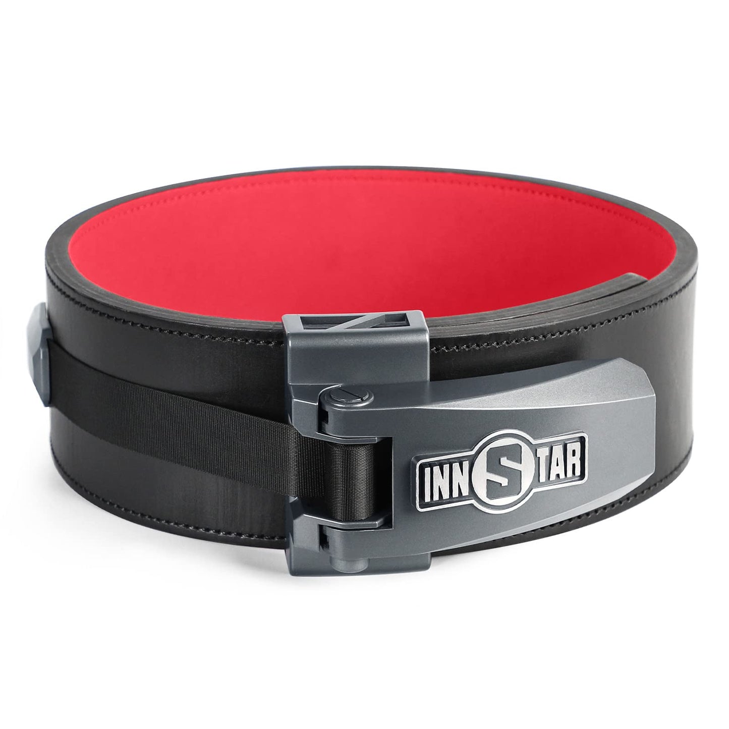 INNSTAR 13MM Weight Lifting Belt - Original Ratchet Macro Adjustment Design, 4'' Wide Premium Nylon / Leather Powerlifting Belt for Powerlifting, Bodybuilding- Lifting Belt for Men Women (Black-Leather, M)