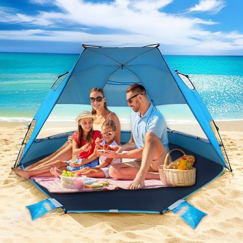 EAGLE PEAK Beach Tent - Instant Pop-Up Canopy with Windows | UPF50+ UV Protection for 3-4 People - Light Blue