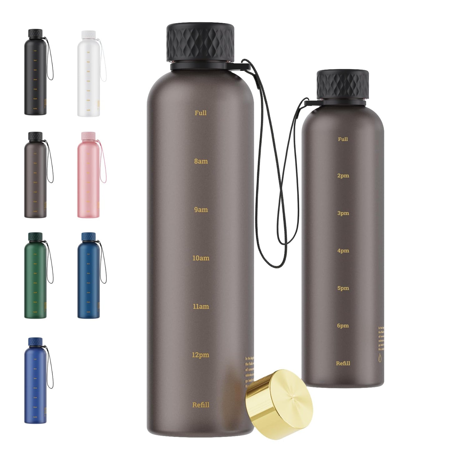 Sursip 32 oz Motivational Water Bottle with Time Marker, 1 Pack – Slim Tritan Water Bottles with Strap, Leakproof & Shatterproof Gym Bottles, Fits Cup Holder for Travel, School & Daily Hydration