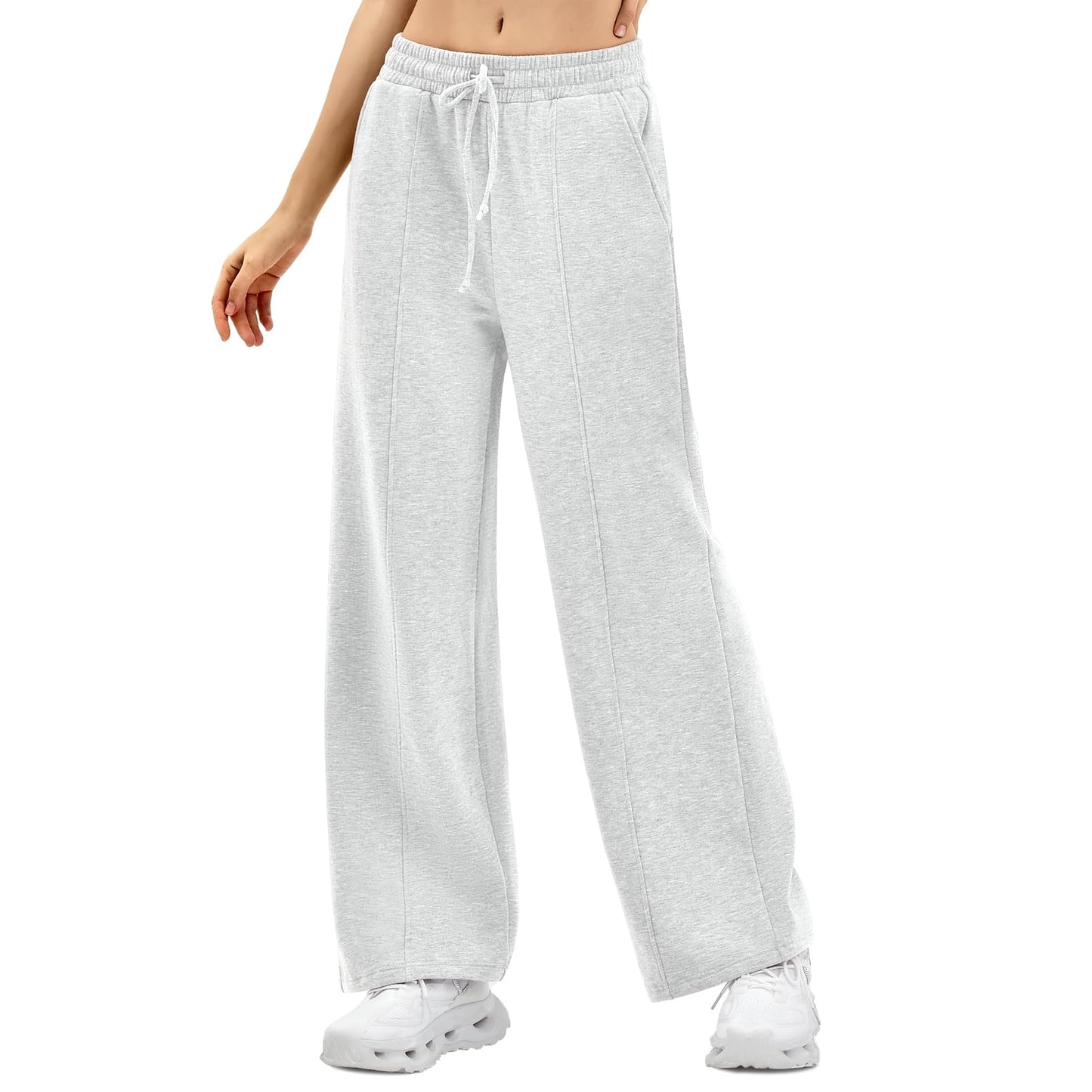 SINOPHANT Womens Wide Leg Sweatpants Baggy Lounge Pants with Pockets Fall Fashion Outfits 2026 Spring Drawstring Athletic Joggers M Light Grey
