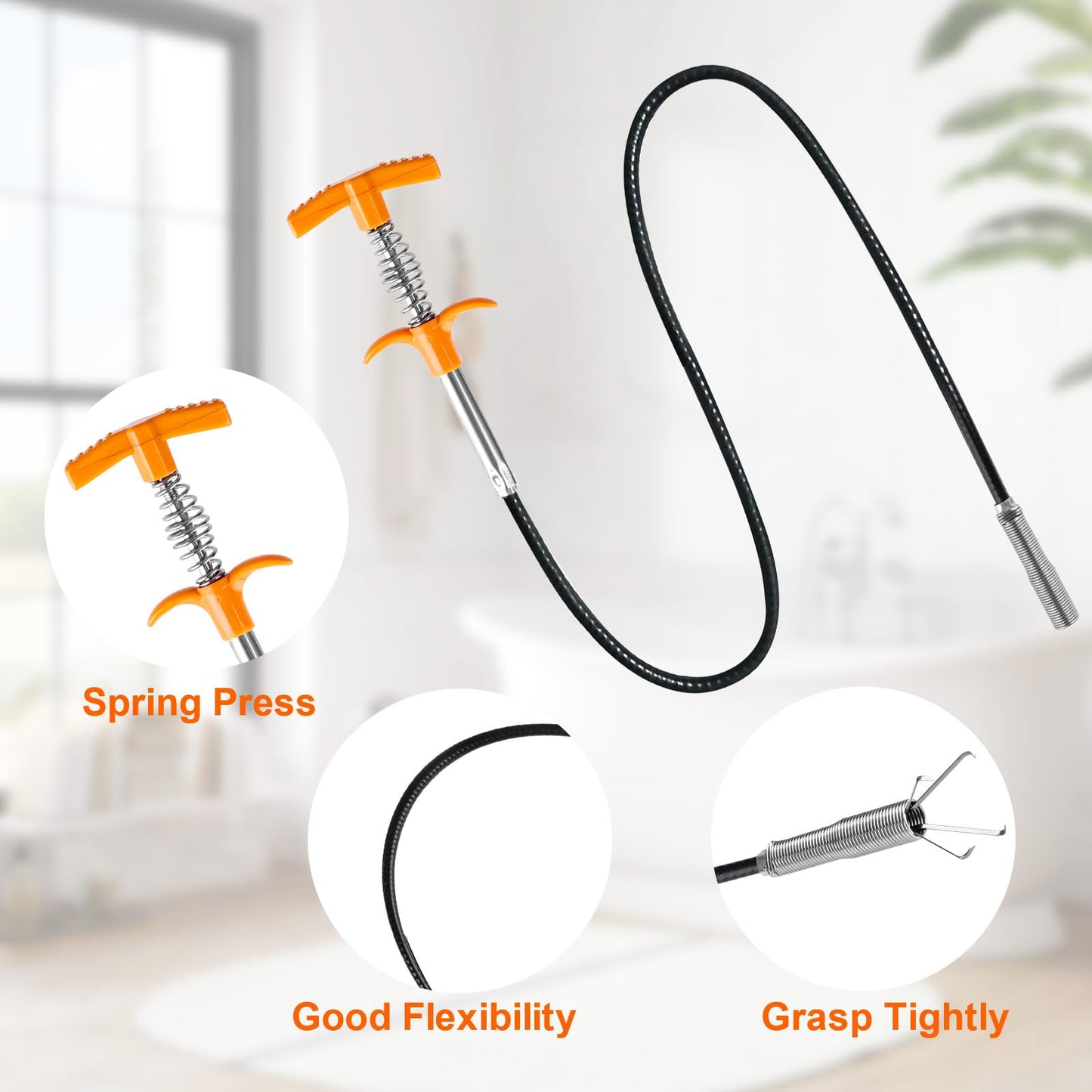 61 Inch Drain Snake Hair Drain Clog Remover Tool Set, Flexible Sink Snake Drain Cleaner Tool Set, Plumbing Snake for Toilet Sewer Shower Kitchen Bathroom Tub Clogged Hair Removal Cleaning Tool