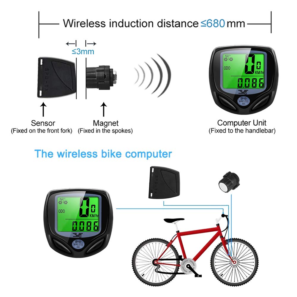 SY Bicycle Speedometer and Odometer Wireless Waterproof Cycle Bike Computer with LCD Display & Multi-Functions by YS