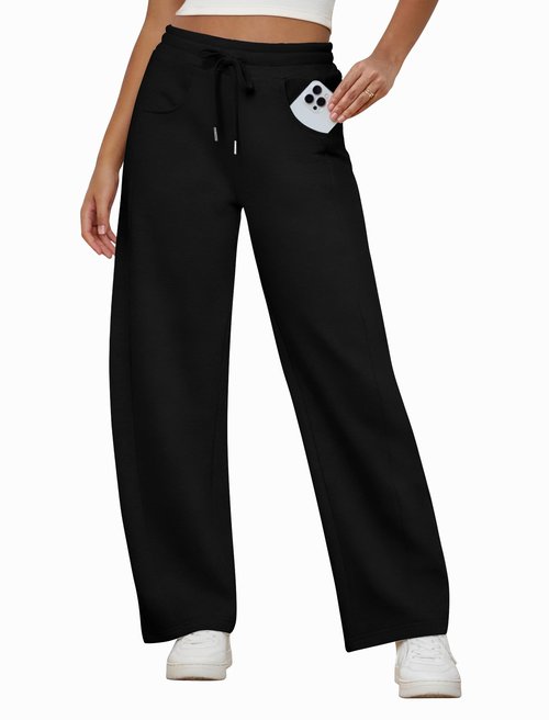 DLOODA Women’s Barrel Sweatpants Wide Leg Lounge Sweat Pants with Pockets Drawstring Elastic Waisted Baggy Casual Trousers Black