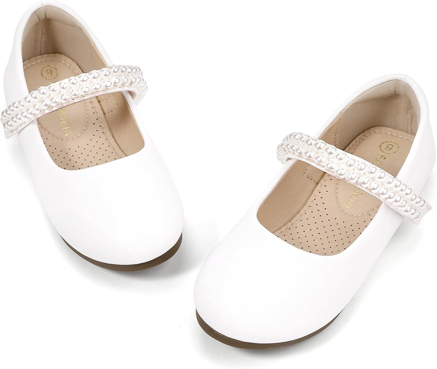 PANDANINJIA Ballet Flats for Girls - Elegant Pearl-Embellished Wedding & Party Shoes | Toddler to Little Kid Sizes