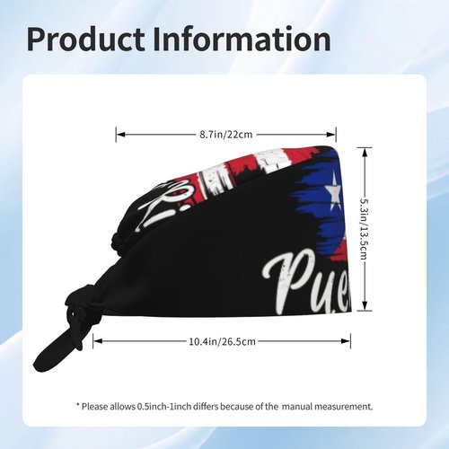 Cute Puerto Rico Flag Working Cap Women Men Cleaning Working Hats Adjustable Puerto Rican Tie Back Hats with Sweatband