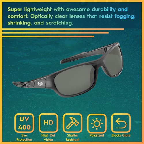 Flying Fisherman Last Cast Polarized Sunglasses for Men and Women. Granite Frames and Smoke Lens with AcuTint™ UV Blocker for Fishing and Outdoor Sports (Size Large)