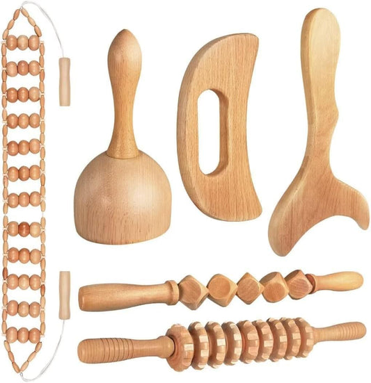 10-in-1 Wood Therapy Massage Tools Gua Sha Wooden Massager for Body Shaping Massage Tool Set Wood Therapy Tools for Relieving Muscle Pain Body Lymphatic Drainage Massager Anti-Cellulite