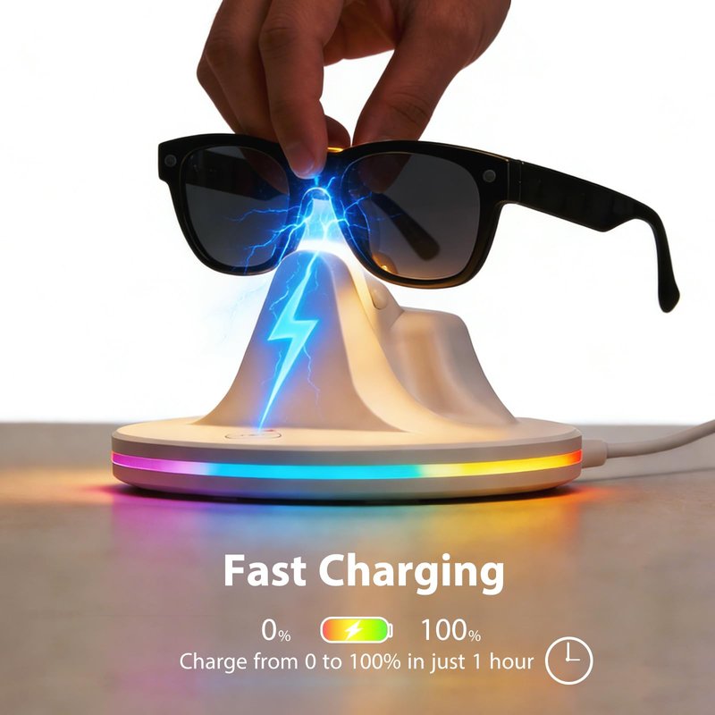 Charging Dock for Meta Glasses RayBan Gen 2: Wayfarer, Skyler, Headliner & Oakley HSTN Smart Glasses Accessories, Charging Station with LED Power Status Light, 7-Color RGB Light, USB-C Cable, White