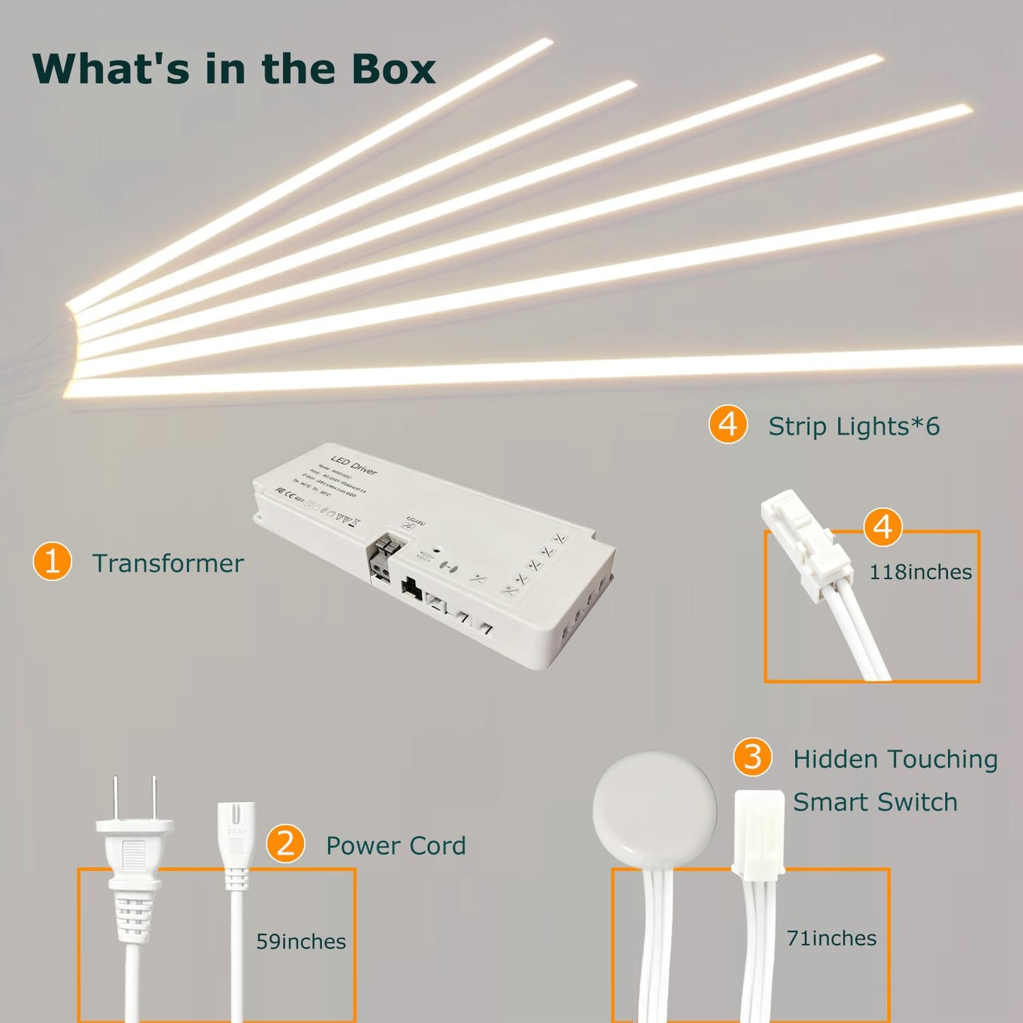 ATA LED Recessed Lighting Kit for Wall Panels - 6pcs Self-Adhesive Wall LED Lights for Interior Wall Decor, 3000k Touching Switch Light for Wood Slat Wall Panels (Hidden Touch Sensor Switch)
