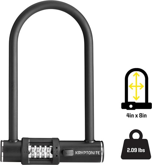 Kryptonite Combo U-Lock | Anti-Theft Bicycle Lock with 12mm Steel Shackle & 4-Digit Resettable Code