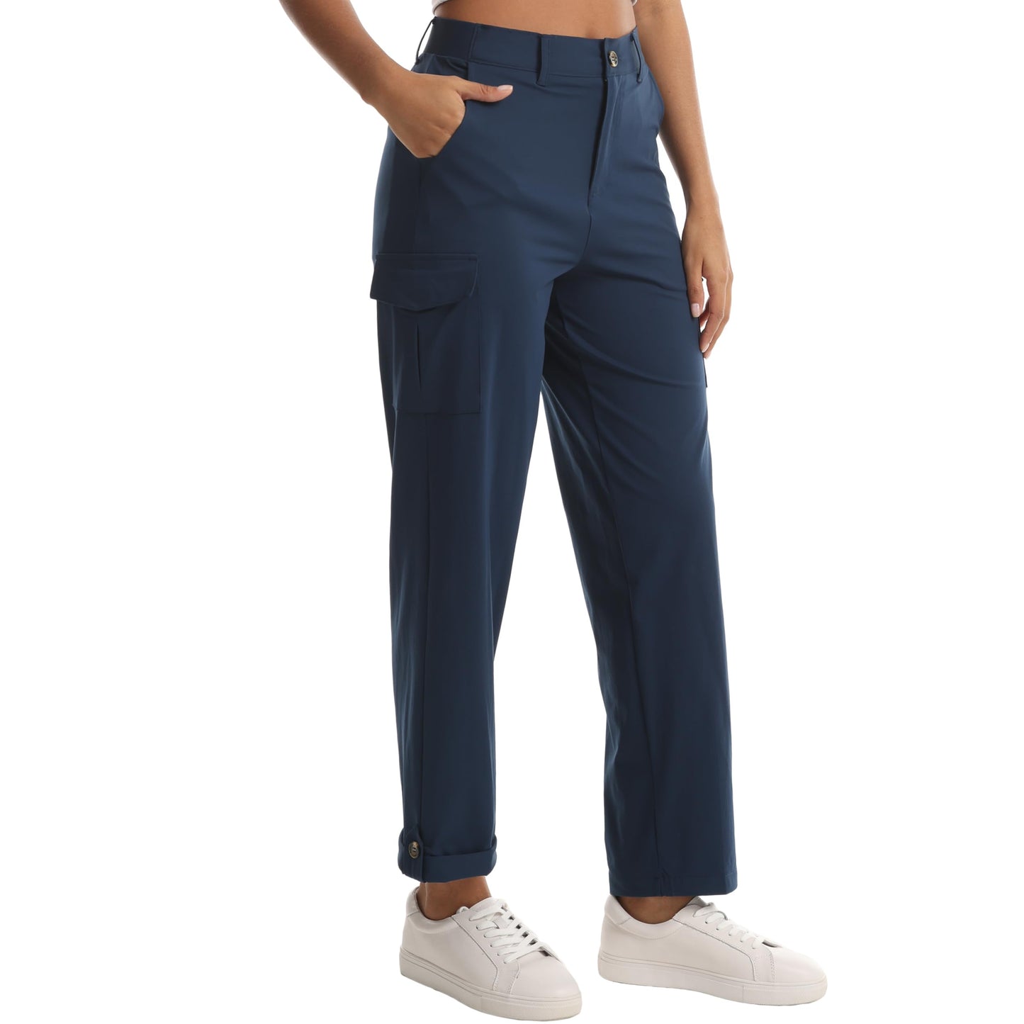 zsenoxaxi Women's Lightweight Hiking Pants Stretchy Quick Dry Capri Cargo Pants with Pockets for Golf Casual Travel Outdoor(Dark Blue,L)