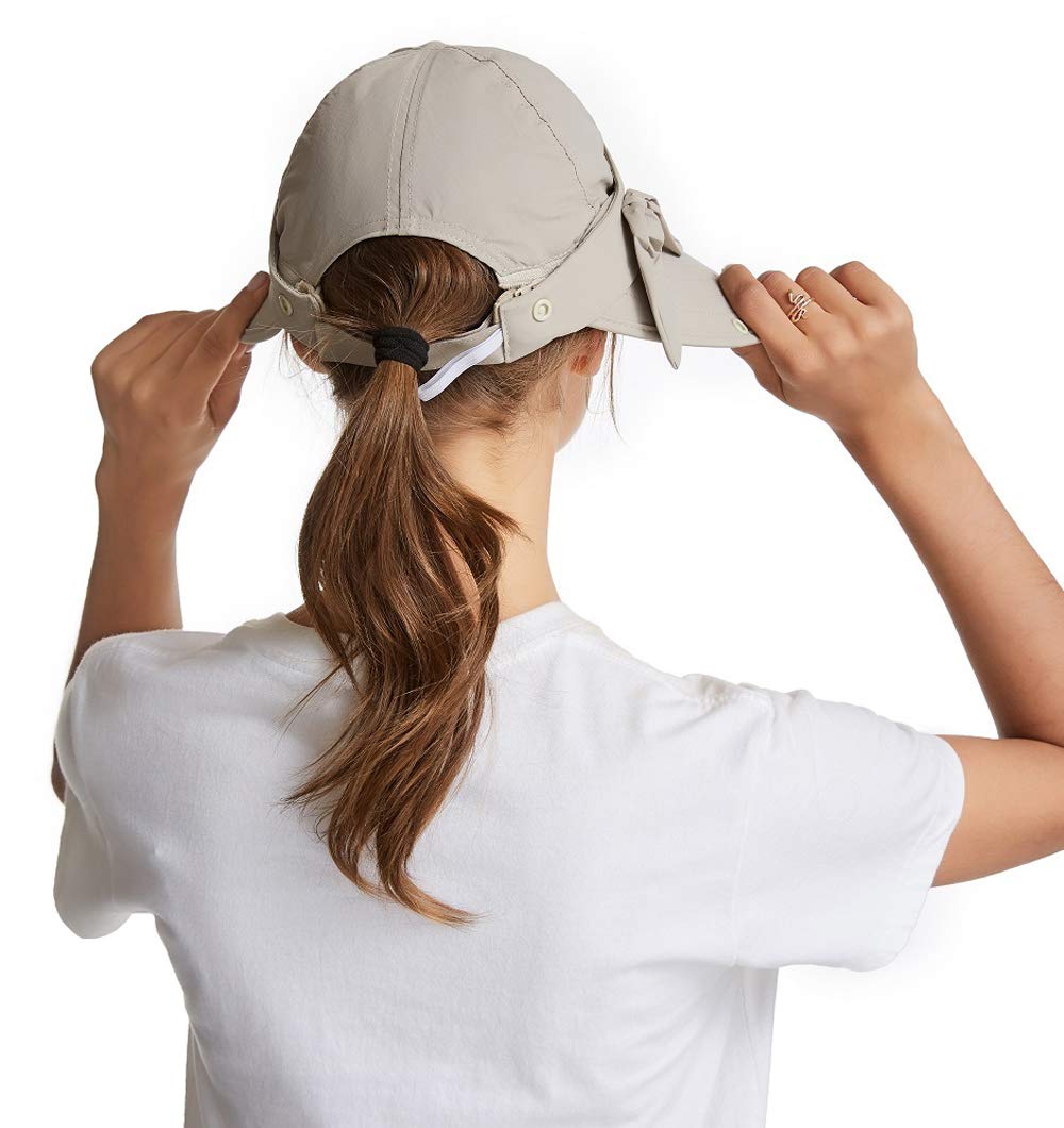 icolor Sun Hats for Women Fishing Hat UPF+50 Detachable Face Mask Neck Flap Visor Wide Brim UV Sun Protection Hiking Hats Khaki