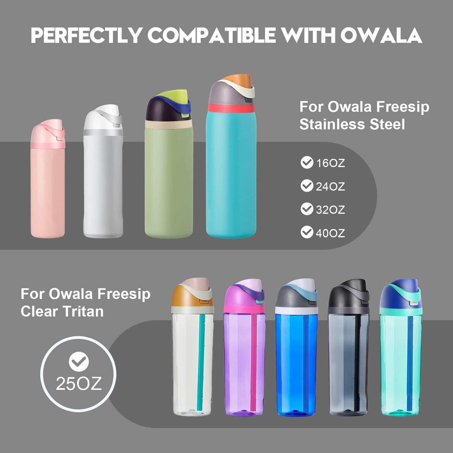 Ruzkq Replacement Lid for Owala, Compatible with Owala Cup 16oz 24oz 32oz 40oz, One Button Water Bottle Top Lid Replacement Accessory, Leakproof, BPA-Free (Ash White)