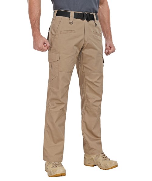 Zoofly Mens Work Pants with Pockets Water Resistant Cargo Pants for Men Elastic Waist Climbing Hiking Pants Ripstop Khaki 34W*30L