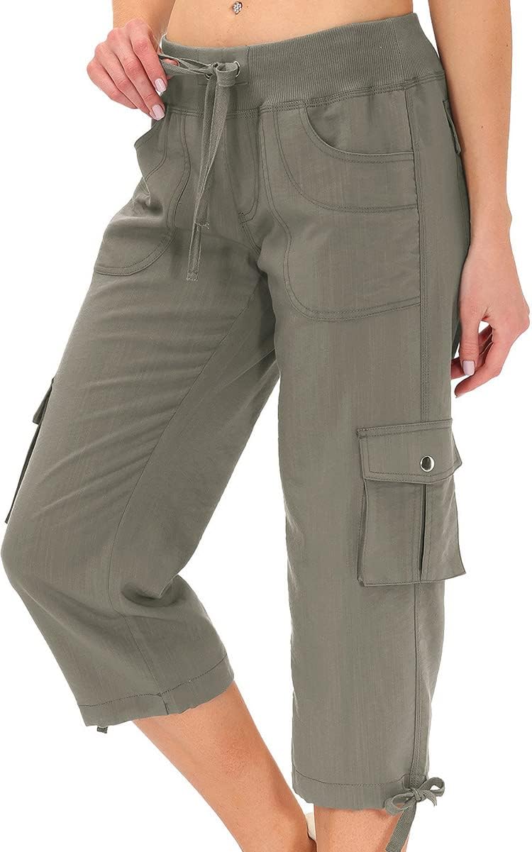 MoFiz Women's Capris - Lightweight Casual Pants with Pockets | Comfortable Baggy Cargo Style