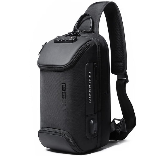 BANGE Anti theft Sling Backpack with Lock, Men's Sling Bag for Men, Shoulder Crossbody Backpack with USB Charging Port for Men and Women