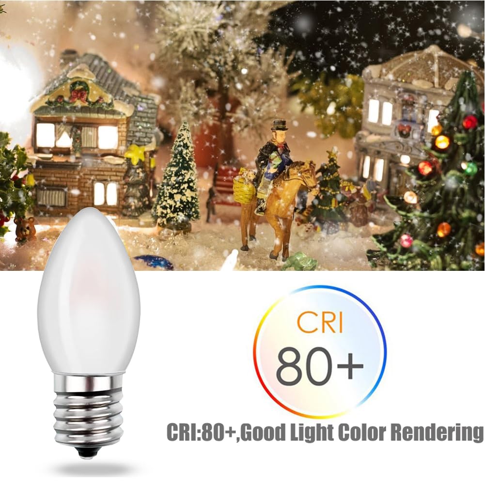 C7 Candelabra Led Light Bulbs, Small Night Light Bulb,0.5W Equivalent to 4 Watt 5 Watt Incandescent,Christmas Village Replacement Bulbs-E12 Base 2700K Warm White for Home Decorate Window Candles-6Pack