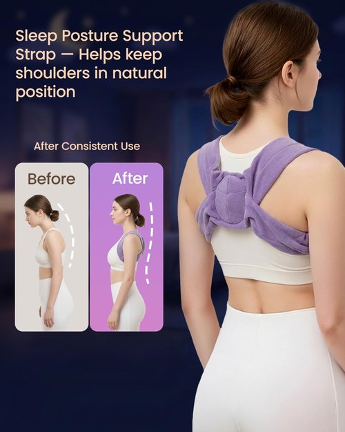 RNEMP® Sleep Upper Back Brace Posture Corrector for Women, Ultra-Soft Lavender Back Straightener Posture Brace for Women, Lightweight & Airy, for All Night Spine Alignment & Morning Relief