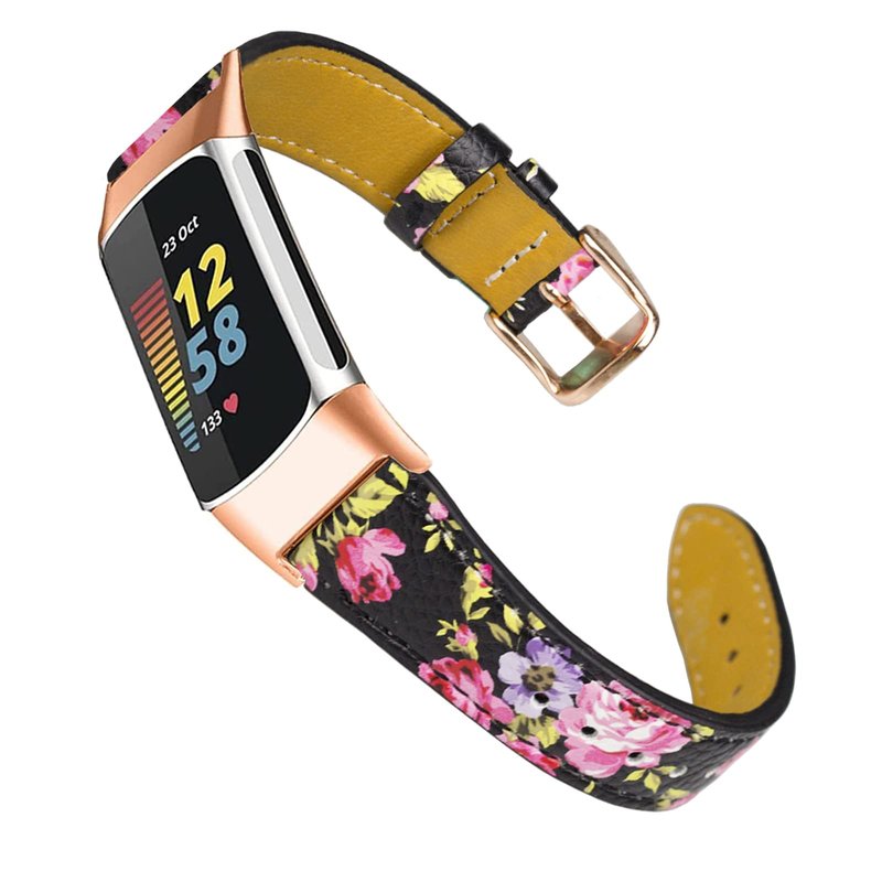 Mtozon Leather Bands Compatible with Fitbit Charge 4/Charge 3, Replacement Accessories Slim Wristband Straps for Women, Blue+ Floral