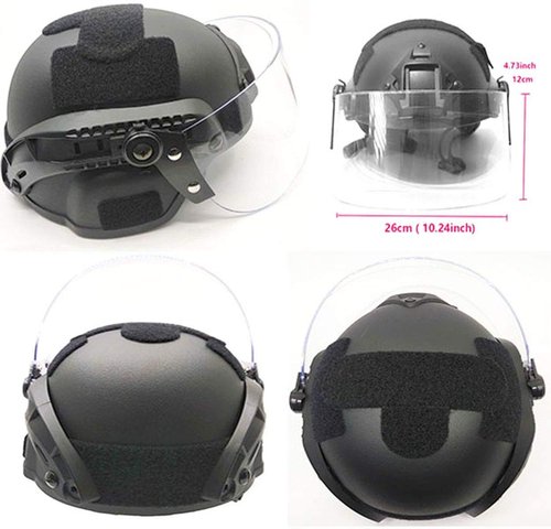 Tactical Multifunctional Fast Airsoft MICH 2000 ACH Helmet with Transparent Visor NVG Bracket and Side Rails for Outdoor Sports Such As CS Games
