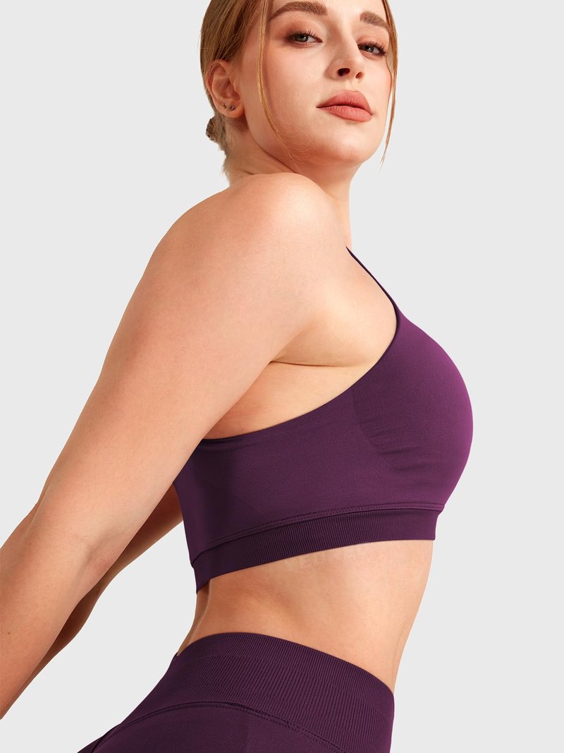 YEOREO Racerback Sports Bras for Women Padded Medium Impact Dafnien Seamless Yoga Workout Crop Tops Black Cherry M
