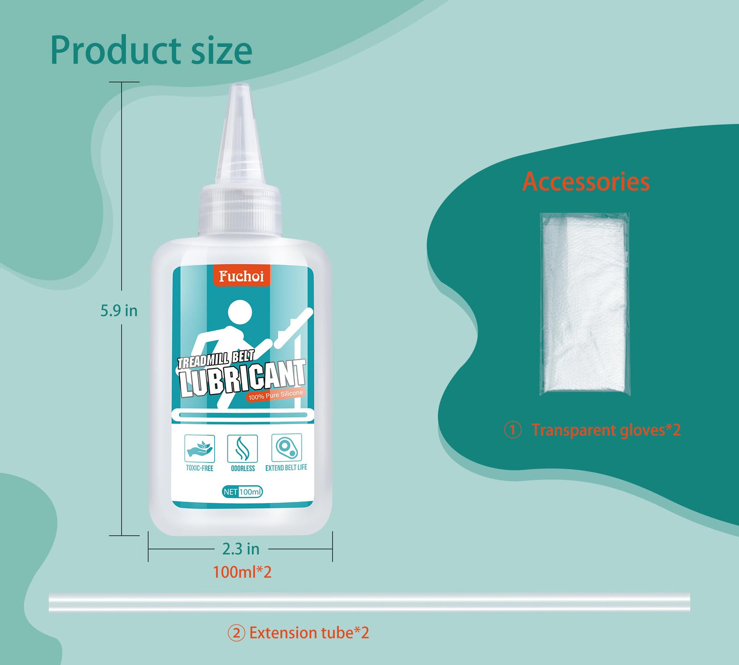 Treadmill Belt Lubricant - 7oz / 200ml Treadmill Lubricant for Belt - 100% Pure Silicone Treadmill Lube - Premium Treadmill Oil with Application Tubes for Easy Use - Non-Toxic and Odorless