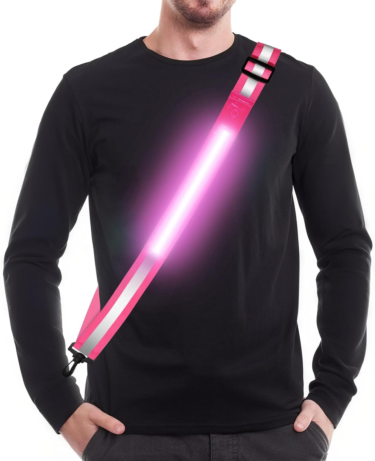 Rechargeable LED Reflective Belt Sash - High Visibility Safety Gear with 11 Light Modes | Adjustable for Night Dog Walking, Running & Biking